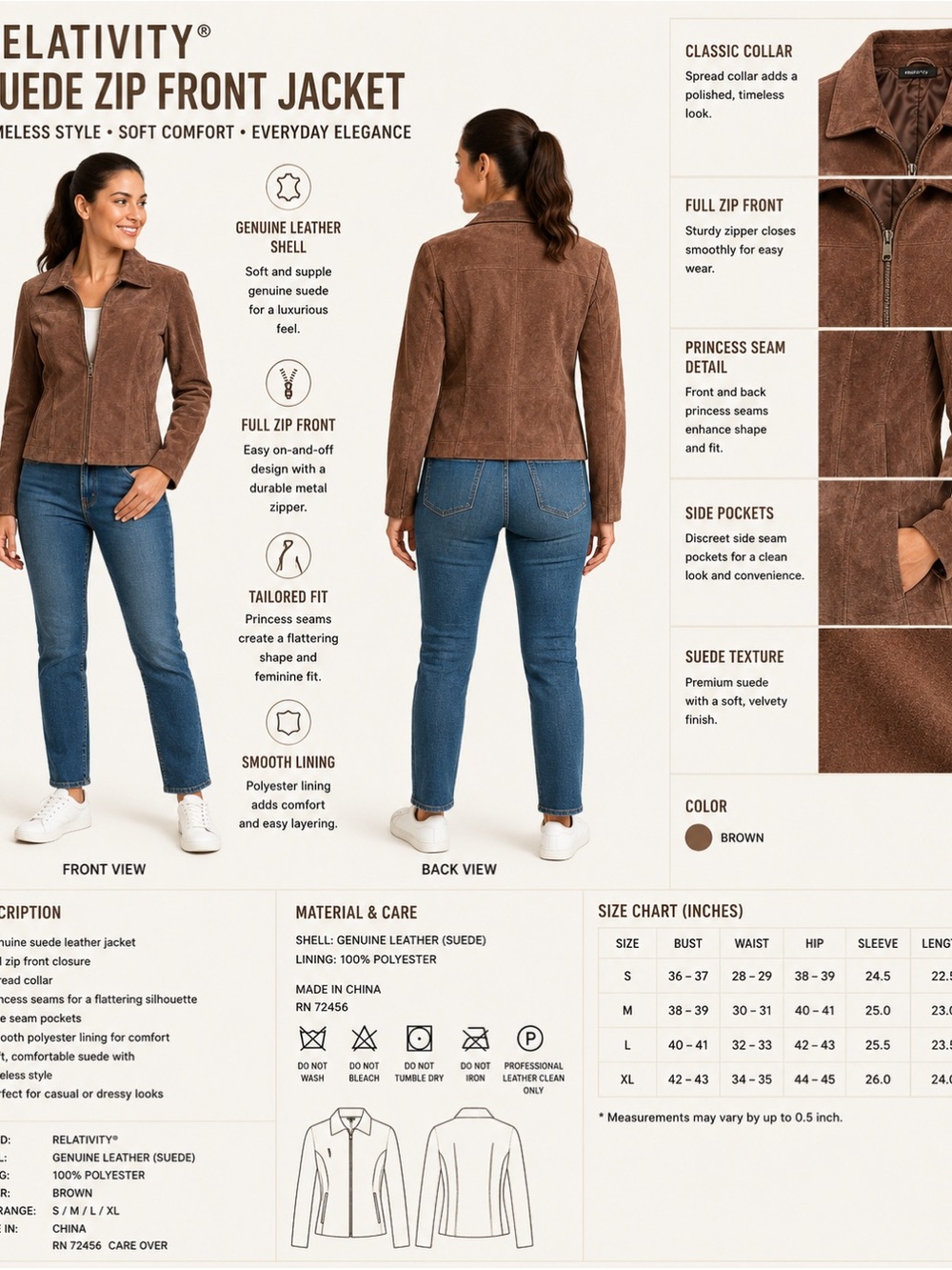 Relativity Brown Suede Zip-Front Jacket